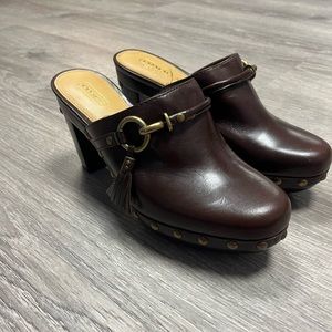 COACH Solid Brown Leather Slip On Clog- size 8b